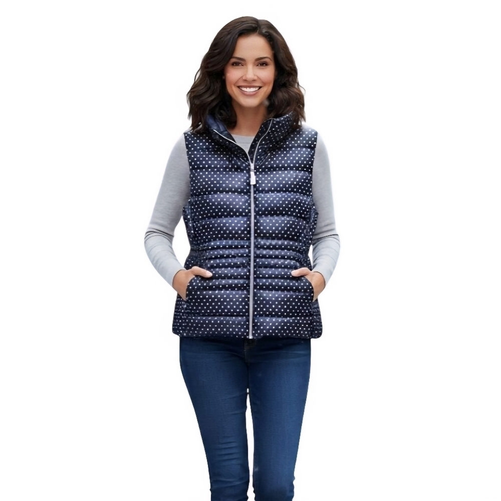 Vince Camuto Navy Polka Dot Full Zip Down Puffer Vest Size M